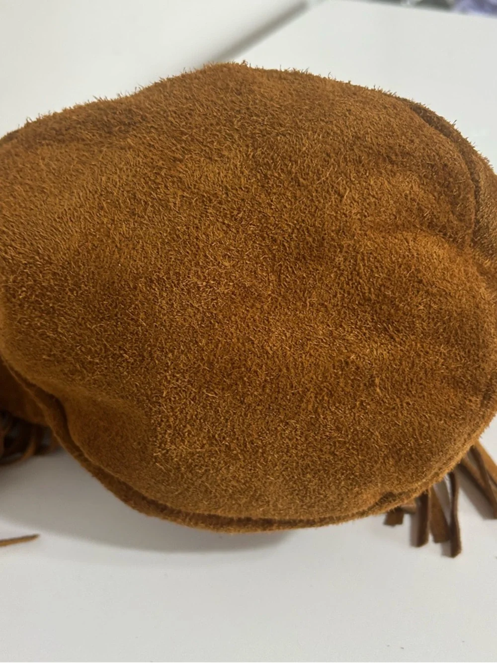 NWT Marlon Made in Italy Suede Hobo Bucket Bag Crossbody with Fringe Trim